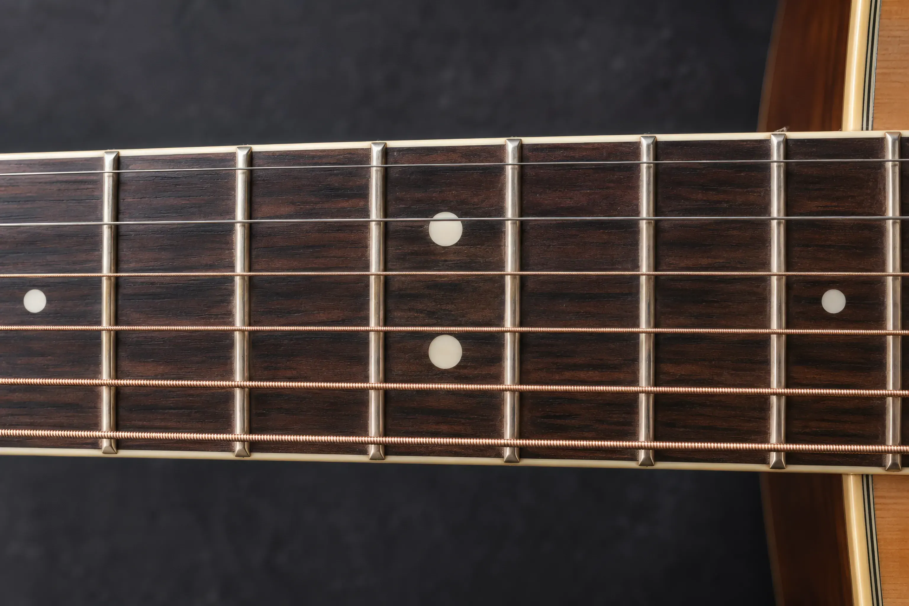 Double-dot marker at the twelfth fret of a six-string guitar